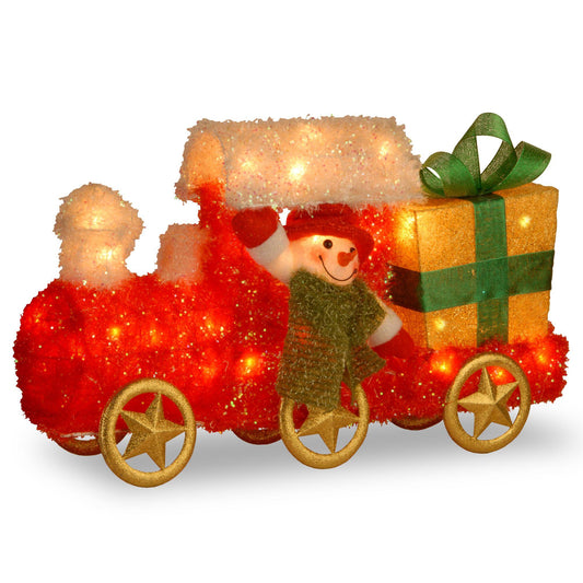 23" Vibrantly Colored Christmas Decorative Train with Gift and Snowman Table Topper - Clear Lights