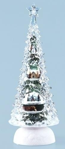 11.5" Pre-Lit Clear and White Icy LED Lighted Rotating Musical Christmas Tree Tabletop Decoration