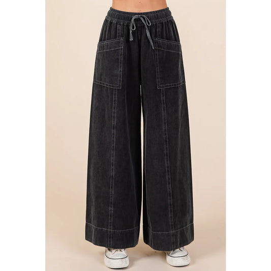 Mineral Wide Leg Twill Pants in Black (REG)