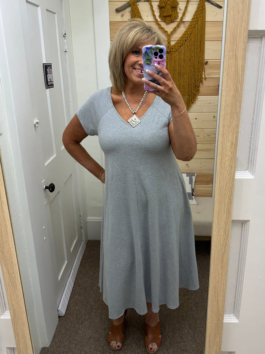 Wide V Midi Dress in Heather Grey (REG)