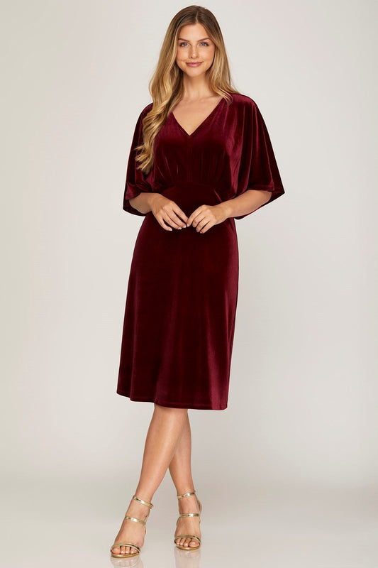 Velvet Vivian Midi Dress in Wine (REG)