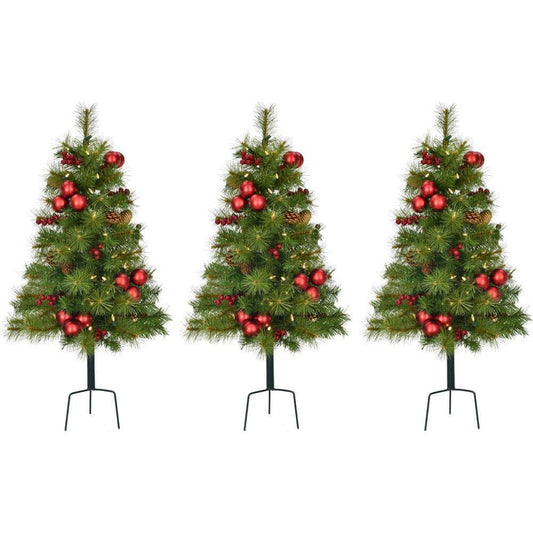 30 in. Christmas Joyful Walkway Trees with Led Lights, Pinecones, Berries and Ornaments