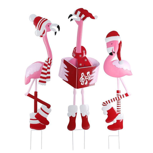 17.7 in. Christmas Metal Flamingo Trio Yard Art