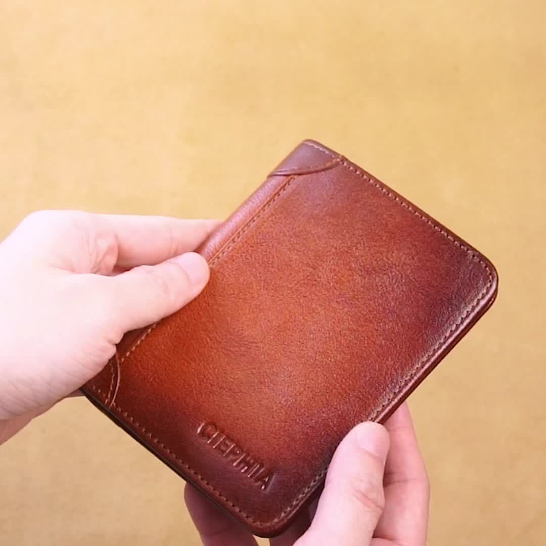 1pc Genuine Leather Rfid BlocWallets For Men, Retro Thin Short Multi-functional ID Credit Card Holder, Gifts To Men On Valentine's Day