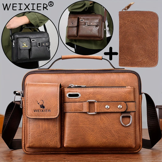 【WEIXIER】 Men's PU Material Crossbody Bag Men's Business Crossbody Bag Portable Shoulder Bag Casual Bag Men's Bag Gift For Father /Anniversary