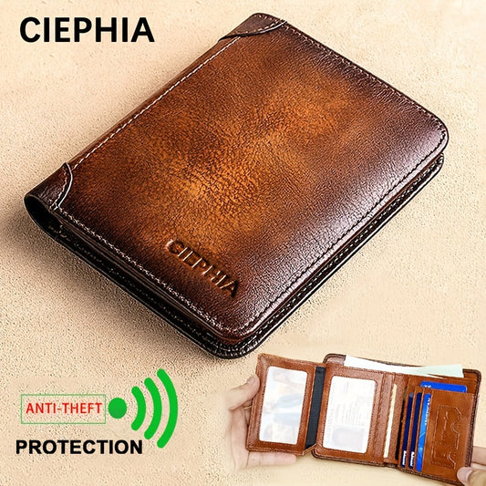 1pc Genuine Leather Rfid BlocWallets For Men, Retro Thin Short Multi-functional ID Credit Card Holder, Gifts To Men On Valentine's Day